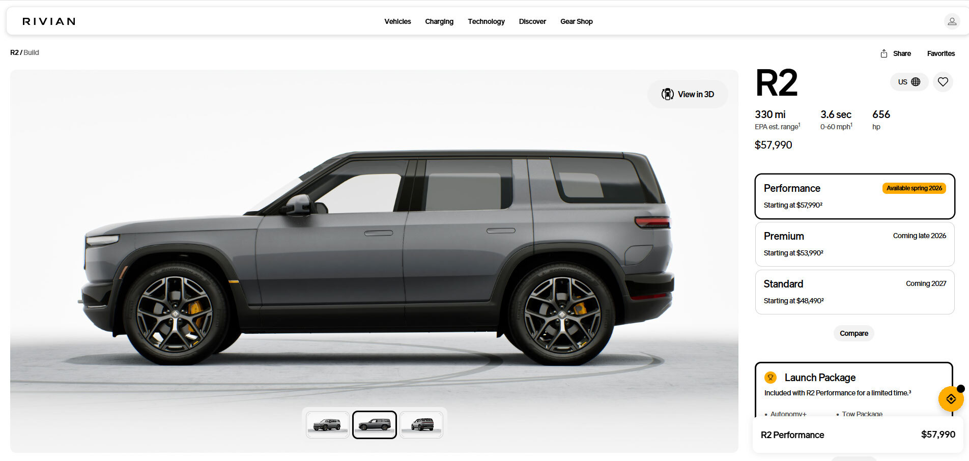 Rivian R2 online configurator showing the $755 spare tire option and other accessories available at launch