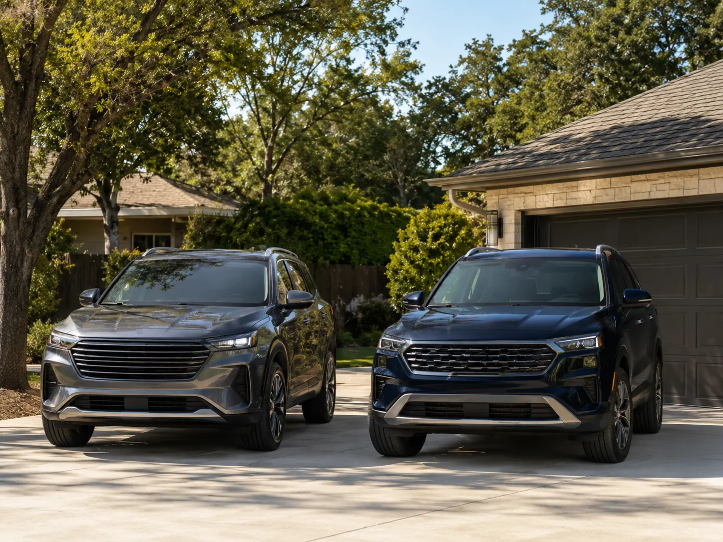 Comparing Two SUVs for Resale Value Two similarly priced SUVs parked side by side, illustrating how resale value differs between models